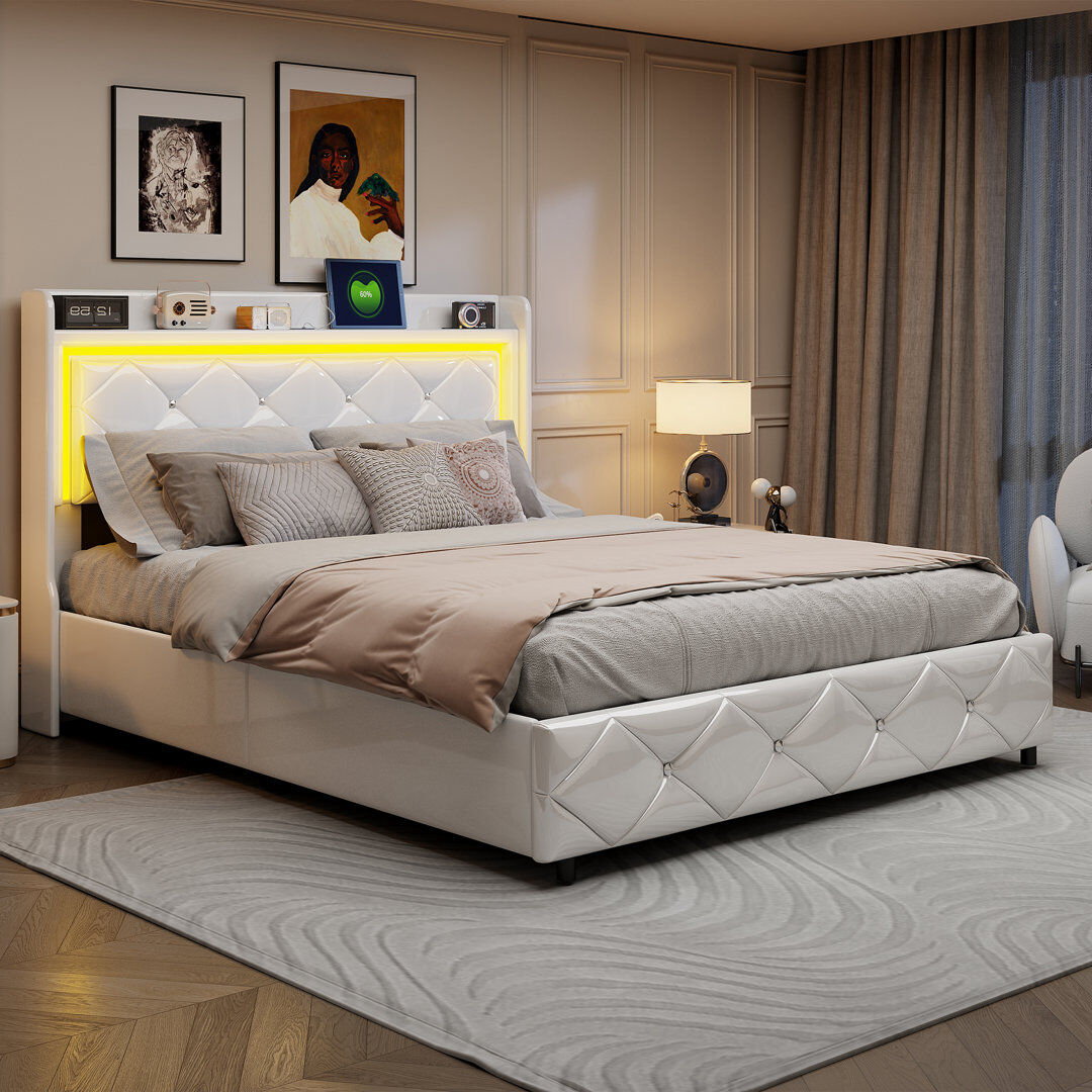 Ivy Bronx Upholstered Faux Leather Lift Up Storage Bed European Double (140 x 200 cm)