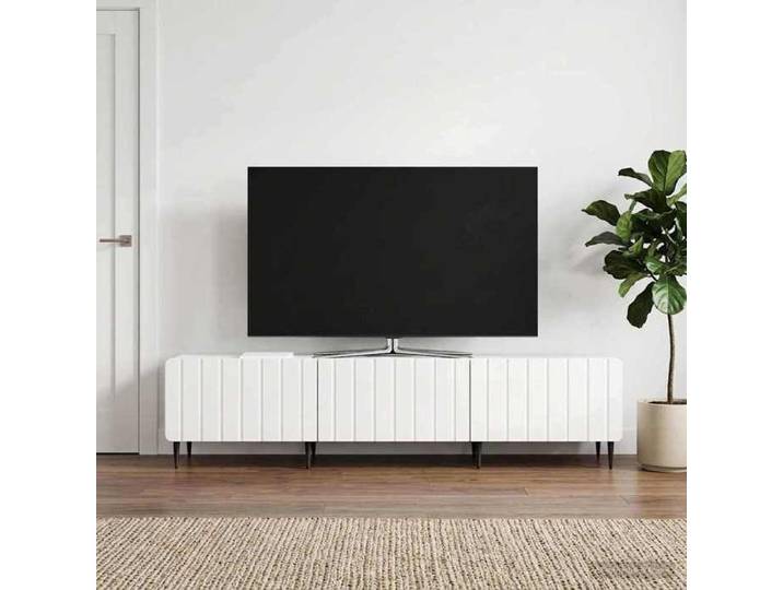 Moderne Meuble TV/HIFI - Blanc brillant - 147x34 5x32 cm - Bois d'ingénierie - Armoire TV pratique @FR 6650
