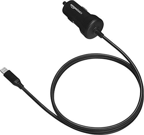 Amazon Basics Autolader met Lightning-connector, rechte kabel, zwart, 0,91 m