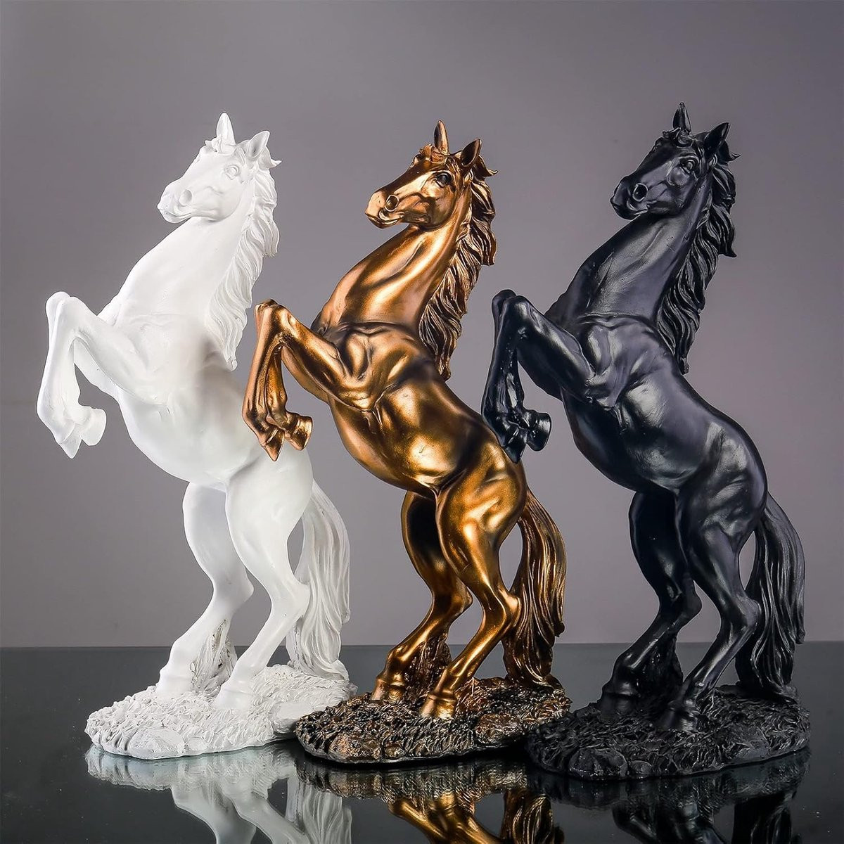 Zwart Paard Beeldje van Hars - 30 cm - Gedetailleerd Decoratief Figuur