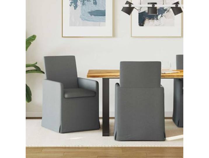 KGHFDVB Esszimmerstuhl 2er Set Stoff Dunkelgrau 57x67x95 cm mit Rollen Stoffbezug, Sperrholz und Metall, Rollen, Armlehne, Innenräume