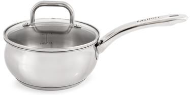"BergHOFF Belly Shape 18/10 Stainless Steel 6.25"" Sauce Pan with Glass Lid, 1.5qt."