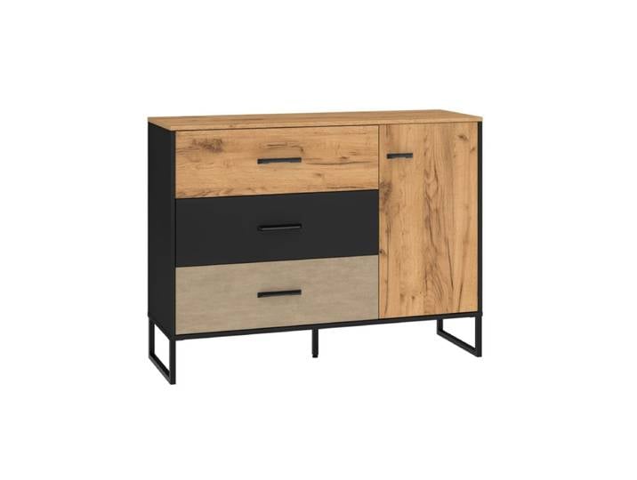 Commode 3 tiroirs 1 porte Zoran Noir et Bois