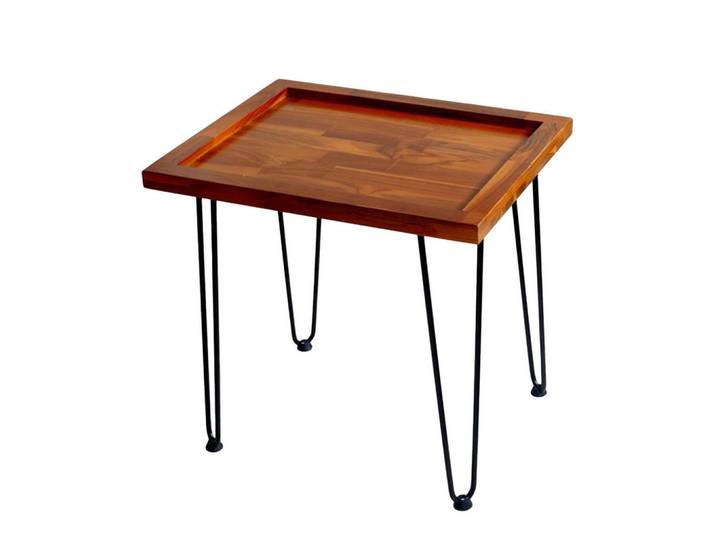 Okwish Couchtisch 55.5/45/53 cm Naturholz Mahagoni mit lackierten Eisenfüßen, Naturfarben, Holz, 45x53x55.5 cm, Wohnzimmer, Wohnzimmertische, Couchtische