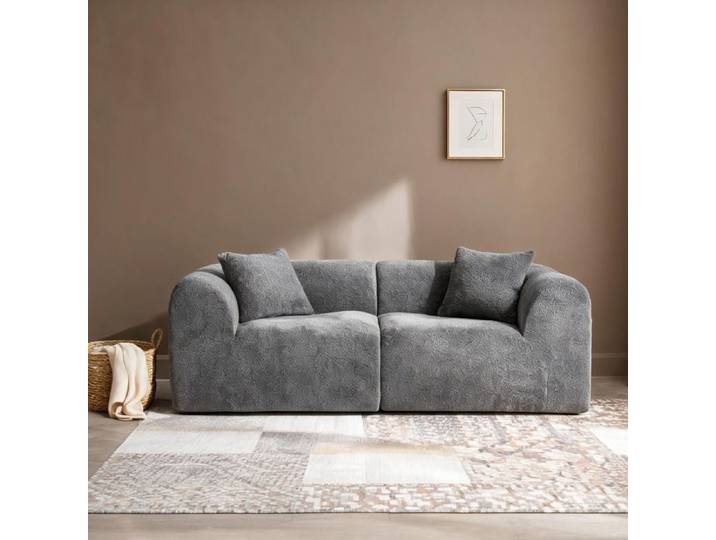 Canapé 2 places compact pour salon bureau et petit appartement design minimaliste tissu velours gray-toned