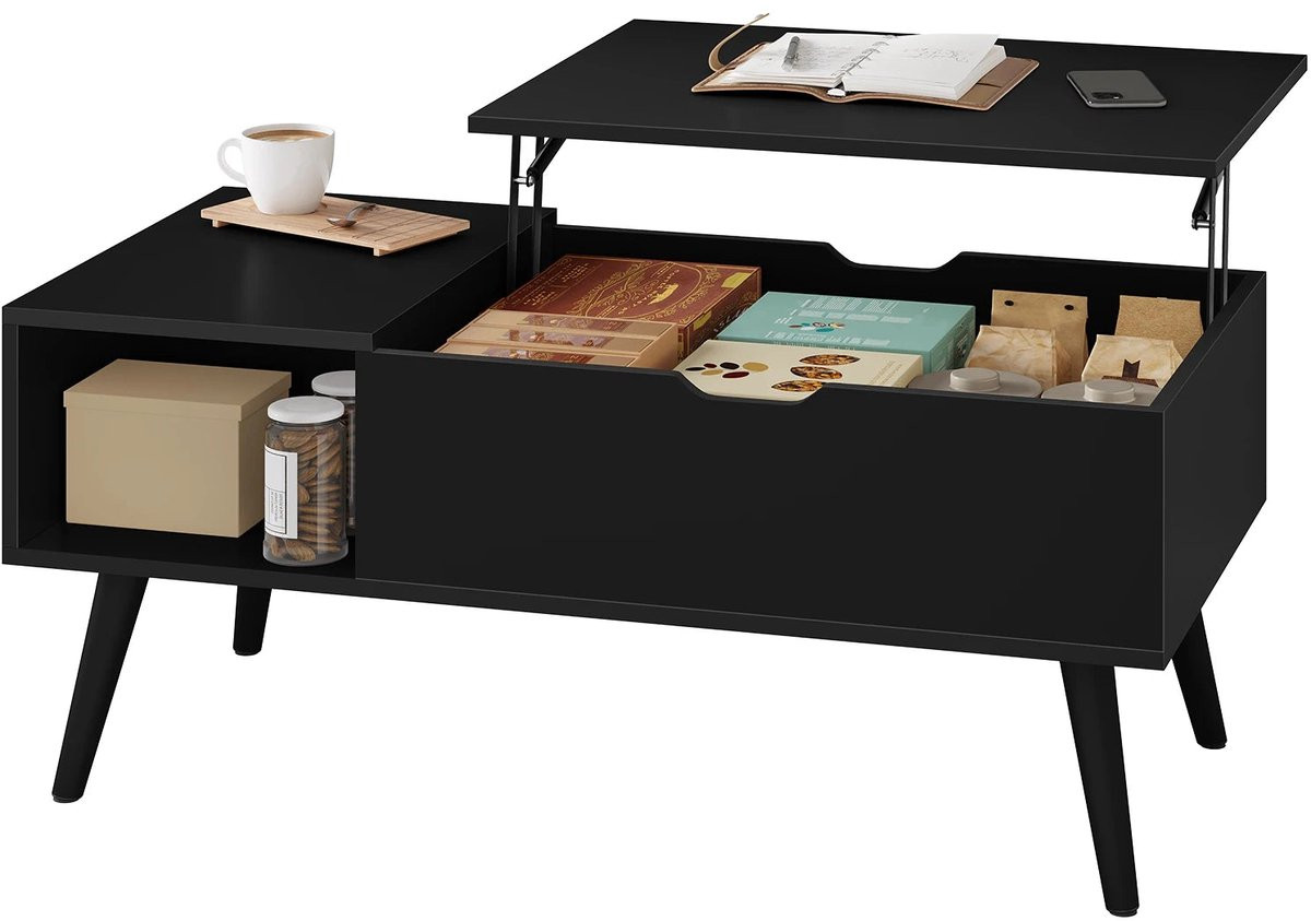 BukkitBow Verstelbare Salontafel met Liftfunctie en Verborgen Opslag - Zwart