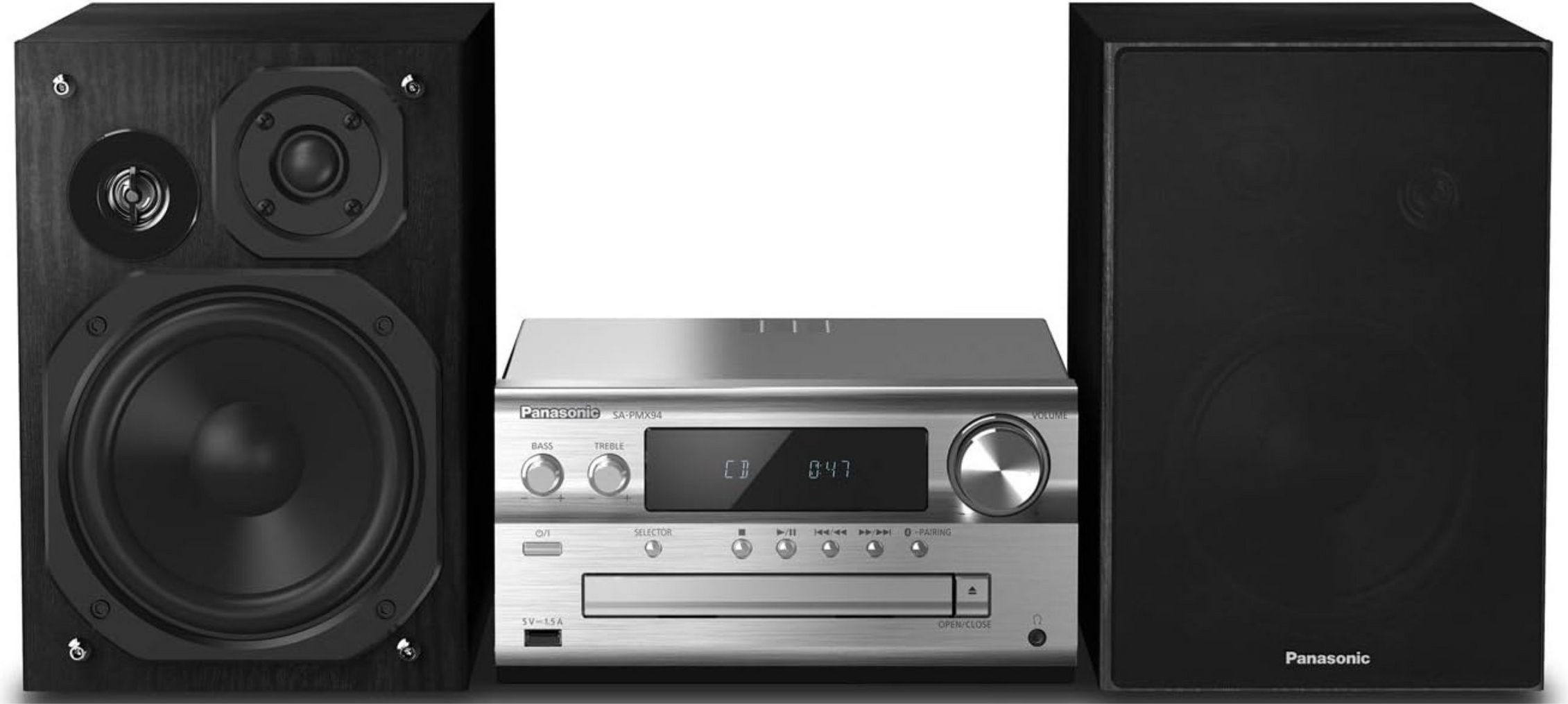 Panasonic SC-PMX94EG-S, Heim-Audio-Mikrosystem, Schwarz, Silber, 120 W, 2-Wege, 14 cm, 19 cm