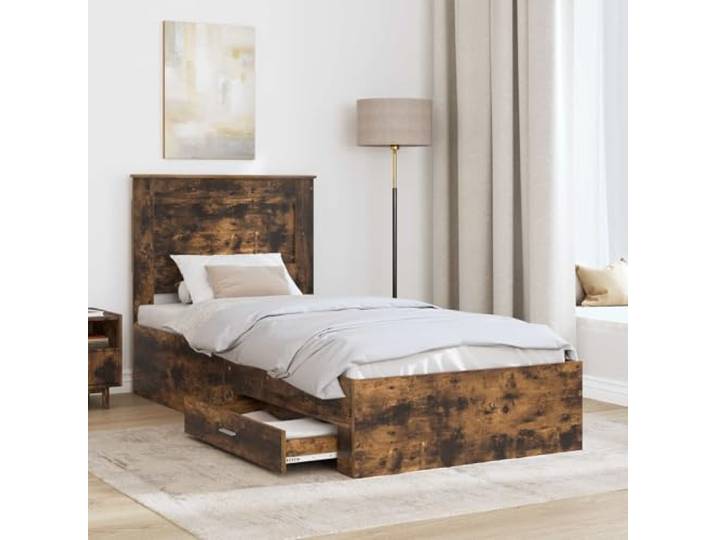 SKTQYQO Bett mit Schublade und Kopfteil, mehrere Schichten Integrierter Behälter, modernes Design, glatte Oberfläche, optimiert den Raum