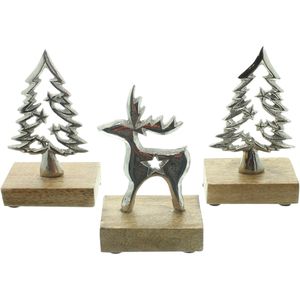 Frank-Flechtwaren Weihnachtsdeko Tannen & Rentier, 3 Stück, Metalldeko, 8 x 13 cm & 7 x 12 cm