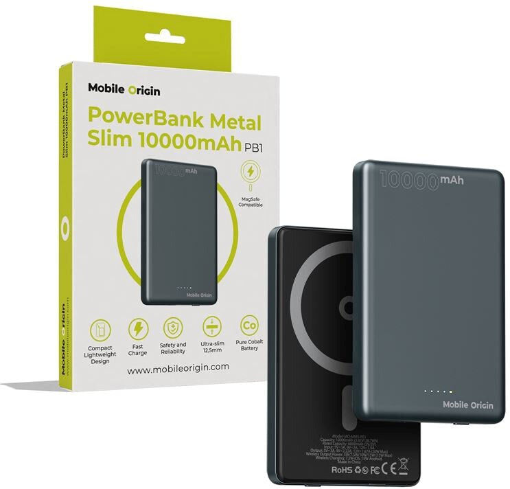 Mobile Origin Powerbank m. 10.000mAh / 20W / USB-C - MagSafe Kompatibel - Grå