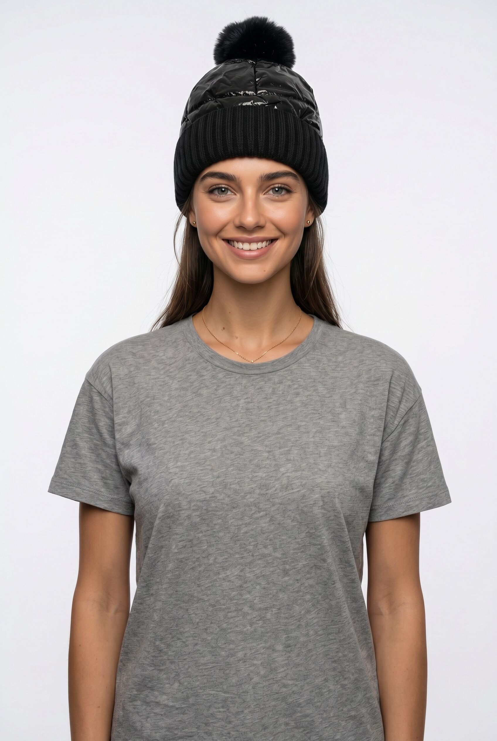 Strickmütze CAPELLI NEW YORK, Damen, schwarz, Obermaterial: 100% Polyacryl. Futter: 100% Polyester, Mützen Strickmütze, glänzende, mit Umschlag schwarz Einheitsgröße
