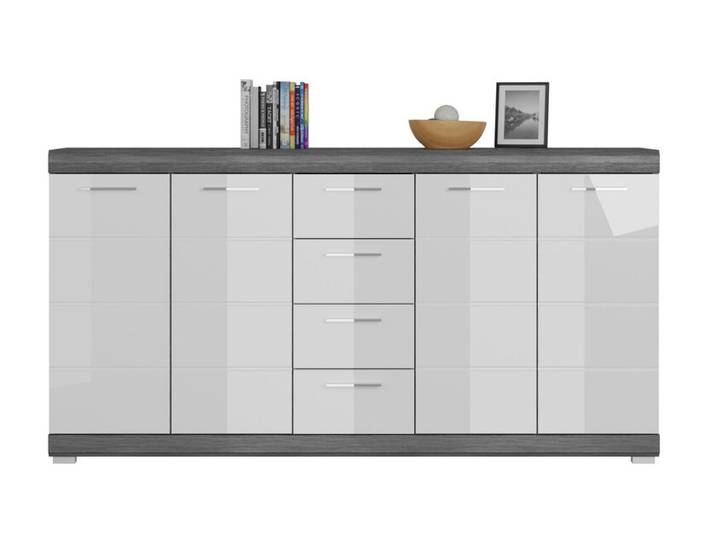 Kommode Scout Rauchsilber / Weiß Hochglanz 165x85x37 cm