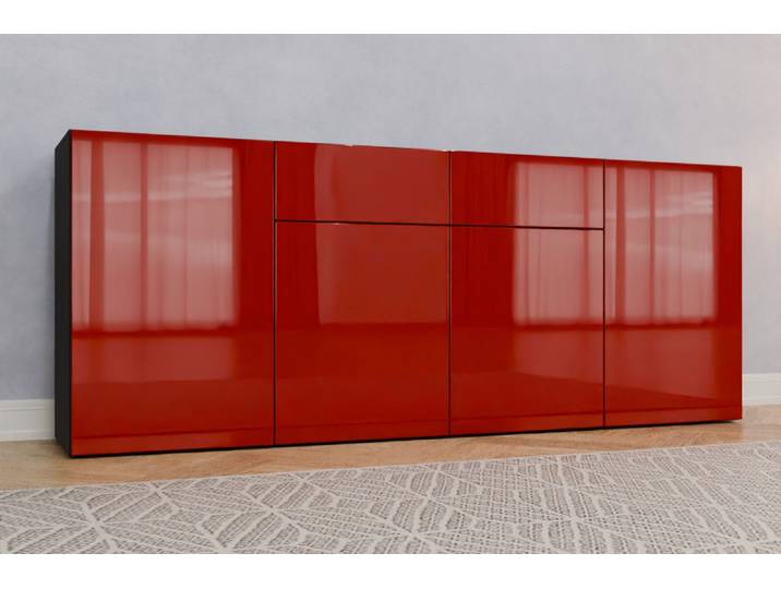 Büro Sideboard nach Maß - RAL 3002 Karminrot - 87x220x44cm - Individuell konfigurieren