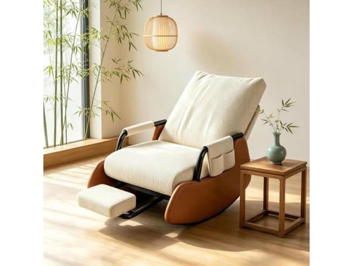 kumamart Lounge Schaukelstuhl - für Gemütliche Ruhemomente Schaukelnder Komfortsessel mit tiefer Sitzfläche 60x60cm und Rückenunterstützung für Lesestunden.