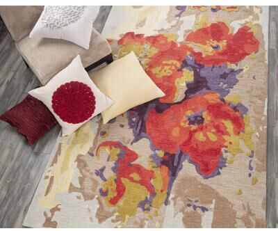 NAVATEXTURA Home Connie Post Coral Watercolor Floral Wool Rug