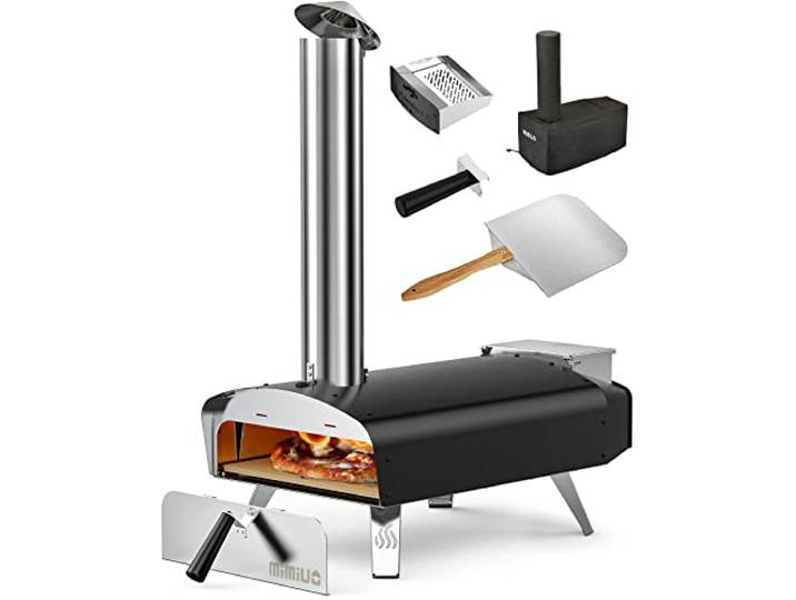 Mimiuo Pellet Pizzaofen,Outdoor pizzaofen mit 33x 33 cm Pizzastein und 36.5X 33.5cm Pizzaschalefel für Garten, Pellet Pizza Oven