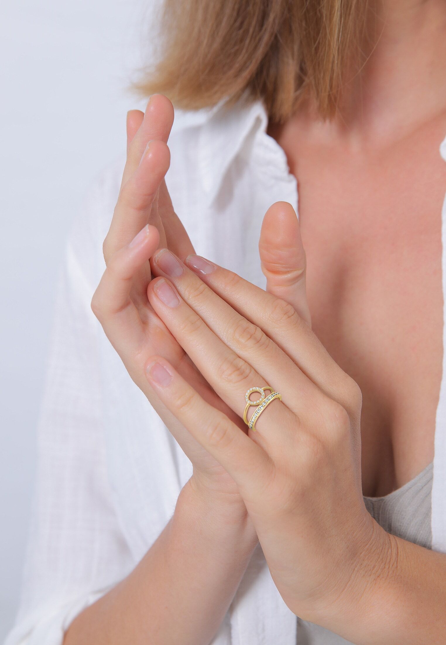 Ring-Set ELLI PREMIUM "Ring Memorie Kreis Geo 2er Set 925 Silber, mit Kristallen von Swarovski" Gr. 54, gold, Fingerringe, Damen, 54, Silber 925 (Sterlingsilber), Ring-Set