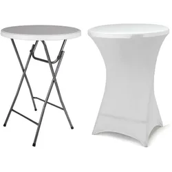 VCM Klapptisch   Partytisch mit Husse   Tisch rund   Gartentisch klappbar   Bartisch 110 cm rund