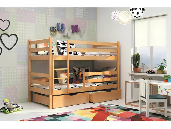 JVmoebel Etagenbett Doppelstockbett Eryk 3 aus Kiefer mit Sicherheitsvorrichtungen, Made in Europe