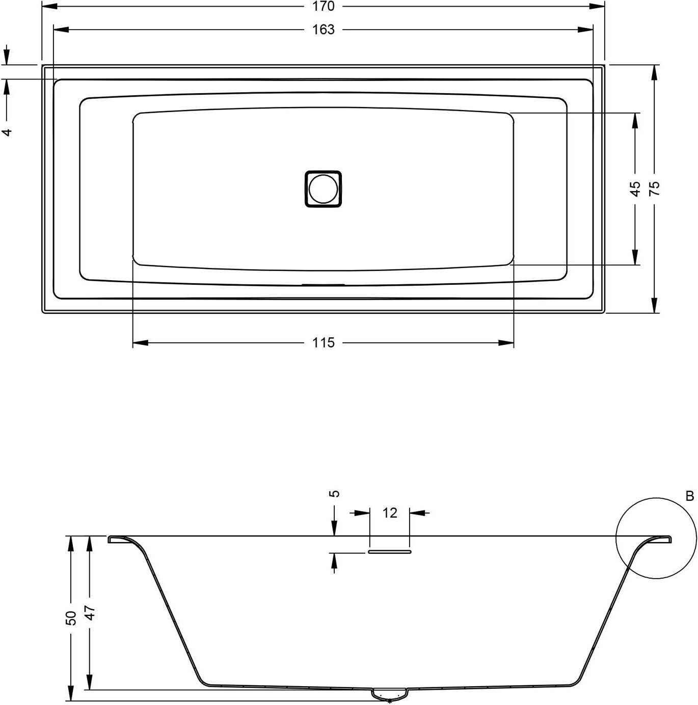 Riho Still Square Rechteck-Badewanne 170 x 75 cm mit Riho Fall, LED-Beleuchtung, Kopfstütze links