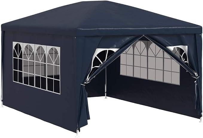 Partyzelt 3x4 m Blau Gartenpavillon mit Seitenteilen und Fenstern Festzelt für Veranstaltungen und Gartenpartys Stabiler Stahlrahmen Gartenzelt mit Reißverschlusstür 4x3x2,55m