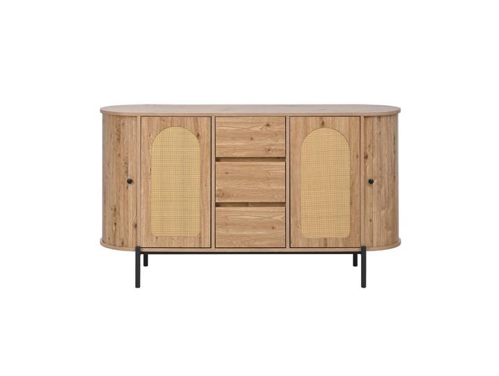 SIDEBOARD in holzoptik mit rattan, ovale form und verstellbaren fächern