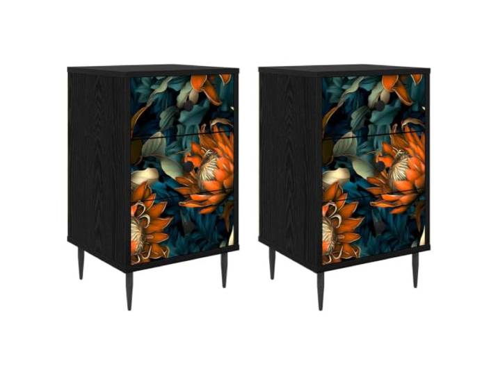 Heofavd 2er Set Nachttisch LOCHEM Schwarz Eichen-Optik 36x33x61 cm