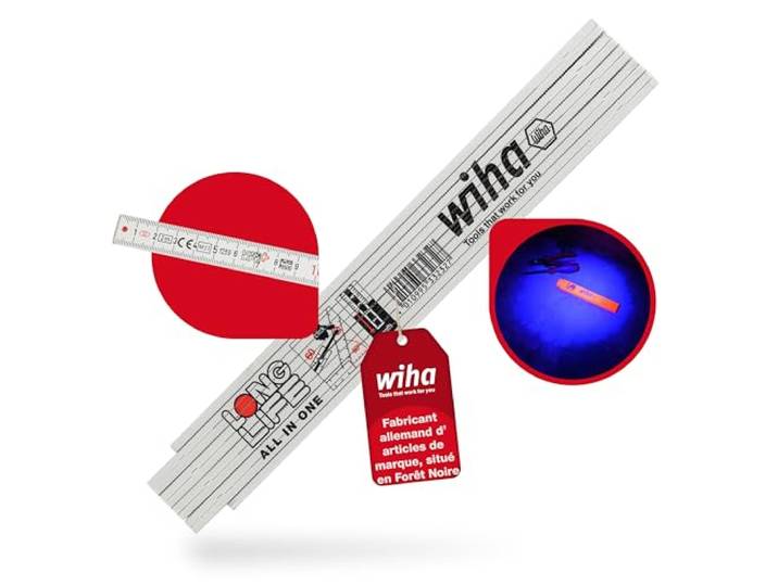 Wiha Longlife 4110155 All in One Mesure pliante en Polyamide/Fibre de Verre avec graduation gravée recto/verso Blanc