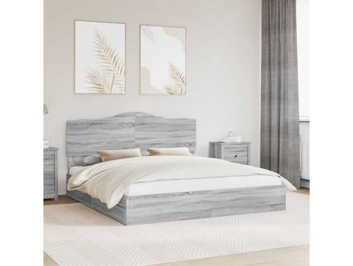 RJPLMFV Aufbewahrungsbett, Grau, Sonoma, 200 x 200 cm, aus Holz Integrierte Schubladen, modernes Design, einfache Montage, Lattenrost inklusive