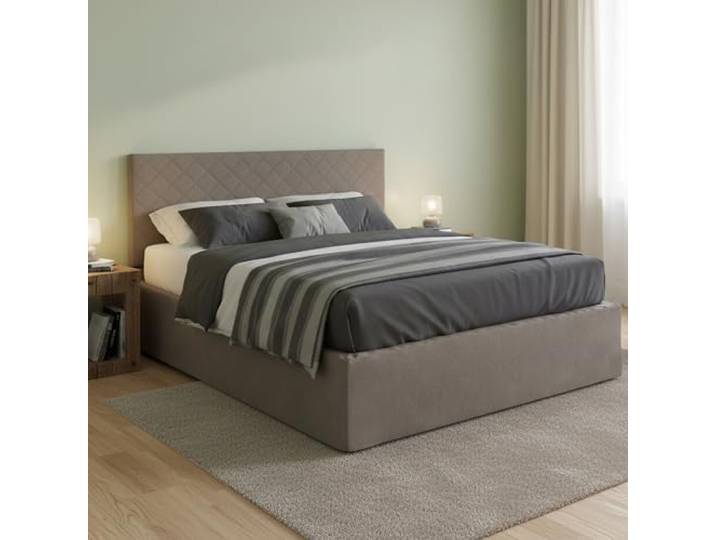 Talamo Italia - Clementina-Doppelbett, Kopfteilset aus Öko-Leder mit orthopädischer Basis und Volant, 100 % Made in Italy, geeignet für eine Matratze 160 x 190 cm, taubengrau