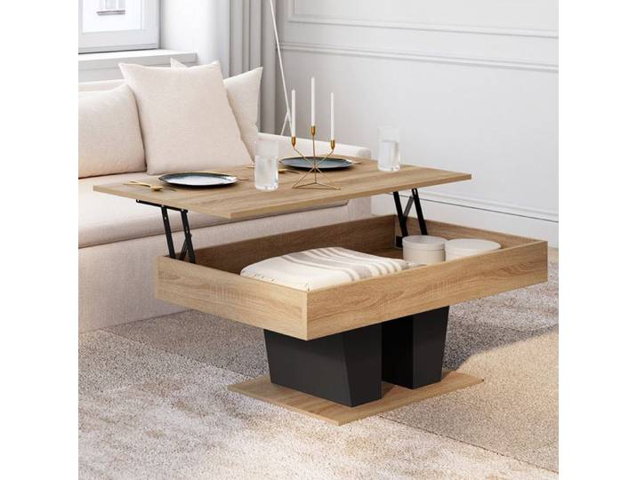 IDMARKET Table basse plateau relevable rectangulaire ELIAD bois et noir