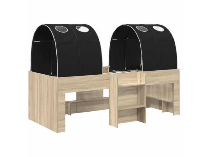 SKTQYQO Bett mit 3 Teilen, Sonoma-Eiche und Schwarz Technisches Holz, Lattenrost, minimalistisches Design, Doppelzimmer