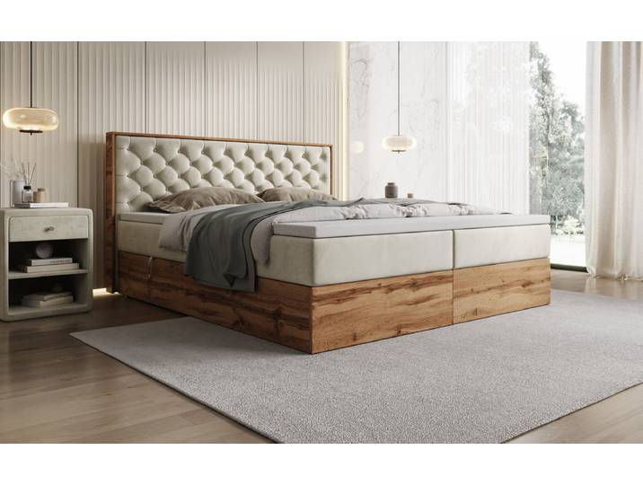 Boxspringbett Timber Chester mit Stauraum in Samt - 160x200 - Grün - H4 (100kg+) - Luxusbetten24