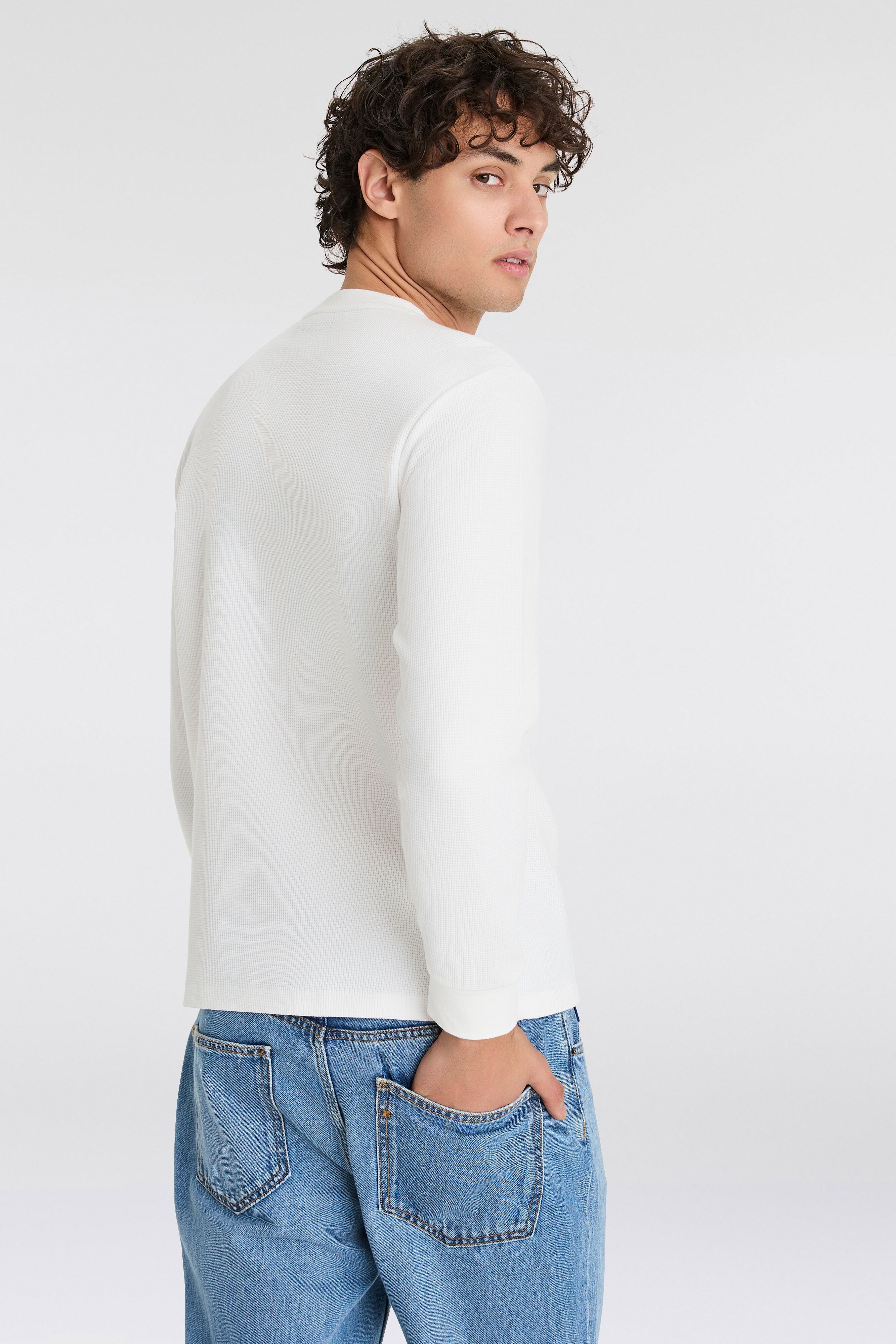 Longsleeve REPLAY, Herren, Gr. M, weiss (natural weiß), Strick, Obermaterial: 100% Baumwolle, unifarben, regular fit normal, Rundhals, breiter Bund, Shirts Longsleeve, Regular Fit, Rundhalsform natural weiß M