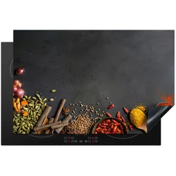 HERDABDECKPLATTE Kräuter - Lebensmittel - Gewürze - Schwarz - Paprika - Zimt Abdeckung Glaskeramikkochfeld 81.2x52 cm