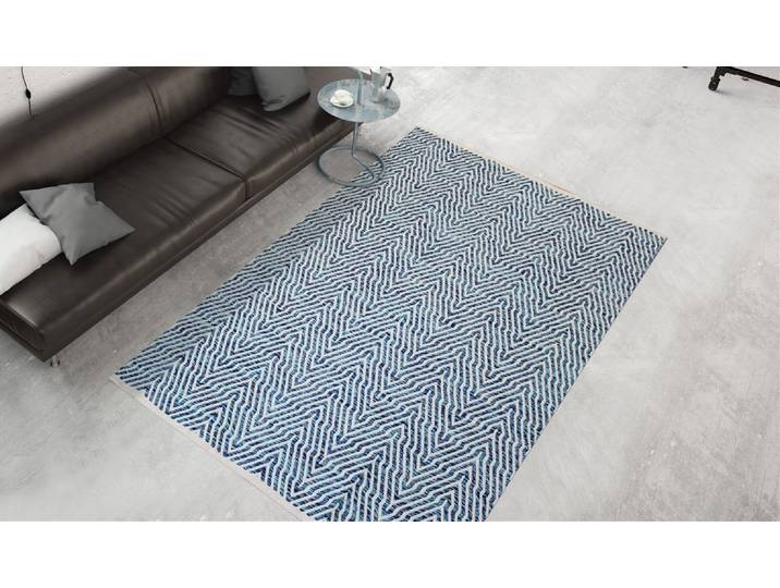 Teppich KAYOOM Aperitif 410 , blau, B:160cm H:7mm L:230cm, Baumwolle, Teppiche, Teppich, weiche Haptik,fusselarm, für Allergiker & Fussbodenheizung geeignet