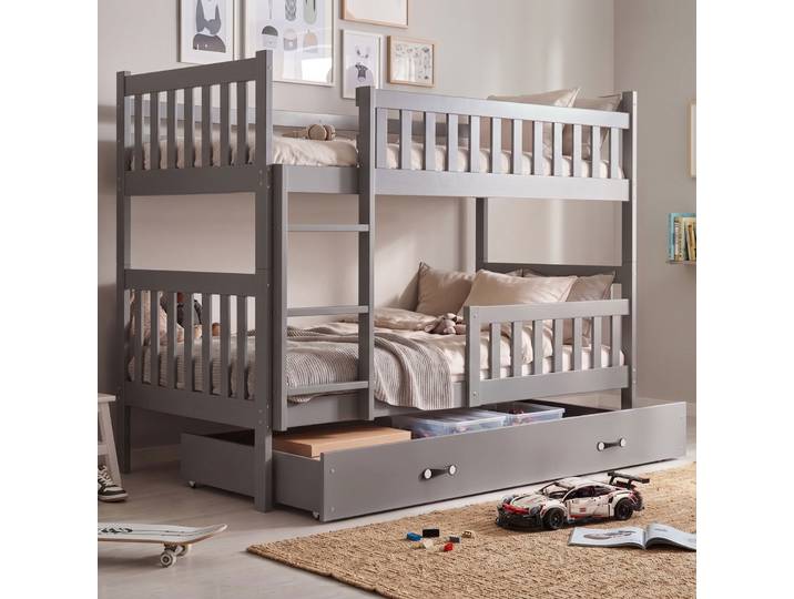 Stockbett für Jugendliche Jakob, 90x190, mit Schublade, grau