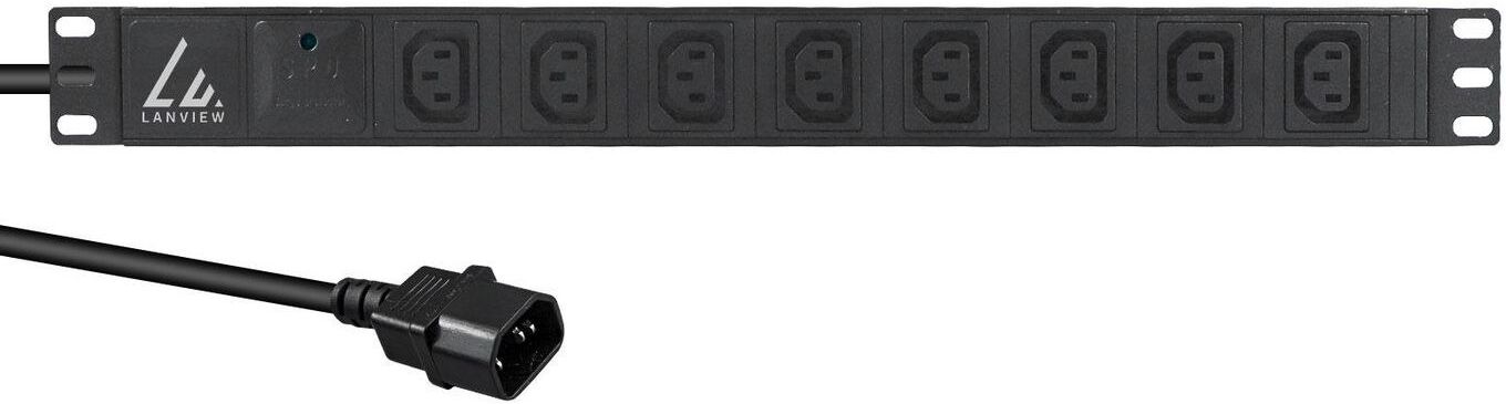 Lanview 19" Rack Mount Power Strip 2m 13A with Surge Protection - 8 x C13 Outlets