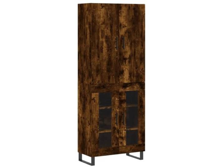 Highboard Räuchereiche 69,5x34x180 cm Holzwerkstoff Glastüren, Metallfüße, Stauraum für Wohnzimmer, Stabile Konstruktion