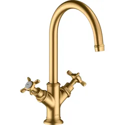 hansgrohe AXOR Montreux Zweigriff Waschtischarmatur 210, ohne Ablaufgarnitur, 16506950, Farbe: Brushed Brass
