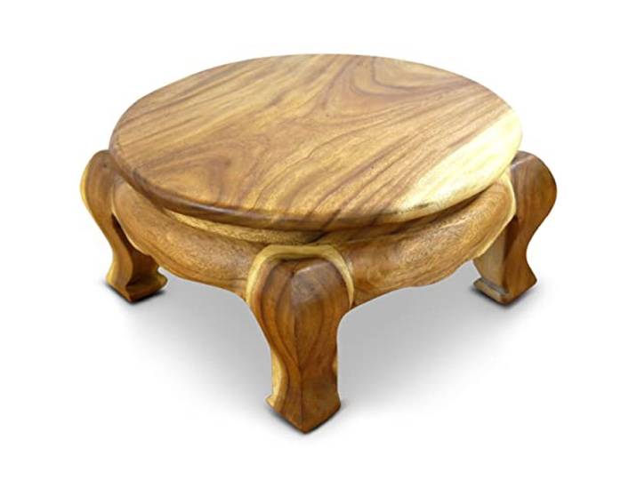 livasia Opiumtisch aus Massivholz – Ø50cm, 24cm hoch – Handgeschnitzter Beistelltisch Holz aus Thailand, Nachhaltig, Robust und Ästhetisch, Setzt Dekorative Akzente als Sofatisch (Natur)