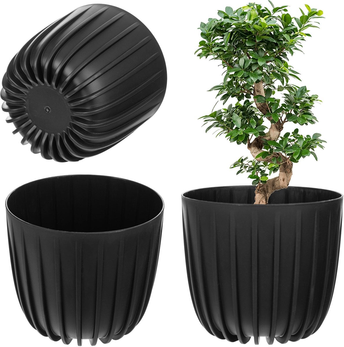 KADAX Bloempot Bloemenhoes Ronde Kunststof Bloemenstandaard Zwart - Diameter: 12,5 cm
