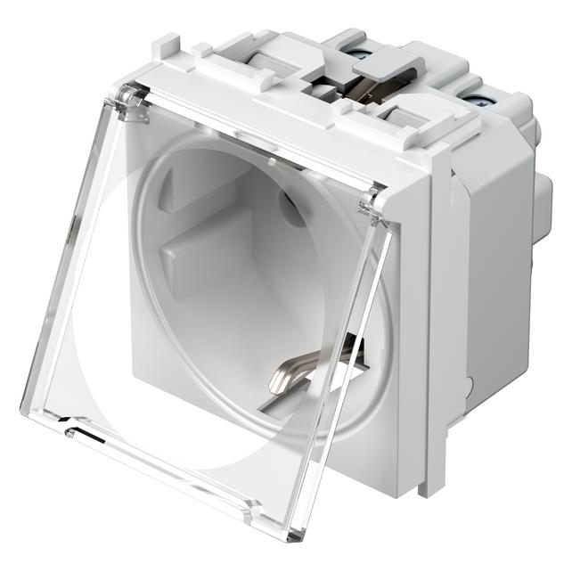 TEM Modul Steckdose + Klapdeckel 2M Weiss Schalterprogramm UP Unterputz (VM11PT-U)