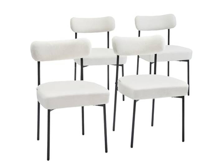 VEVOR moderner Esszimmerstuhl (4 STK.) Sherpa-Beistellstuhl (136 kg belastbar) für Esstische, platzsparender Küchentischstuhl mit geschwungener Rückenlehne & schwarzen Metallbeinen, Weiß Cafeteria