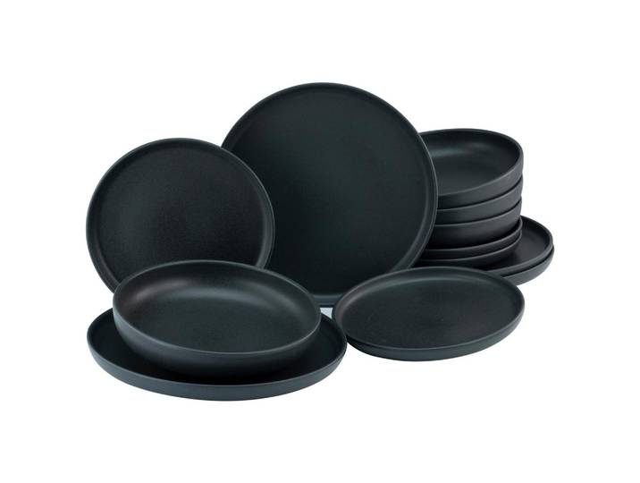 Tafelservice Uno Keramik 4Personen Geschirr Set Schwarz
