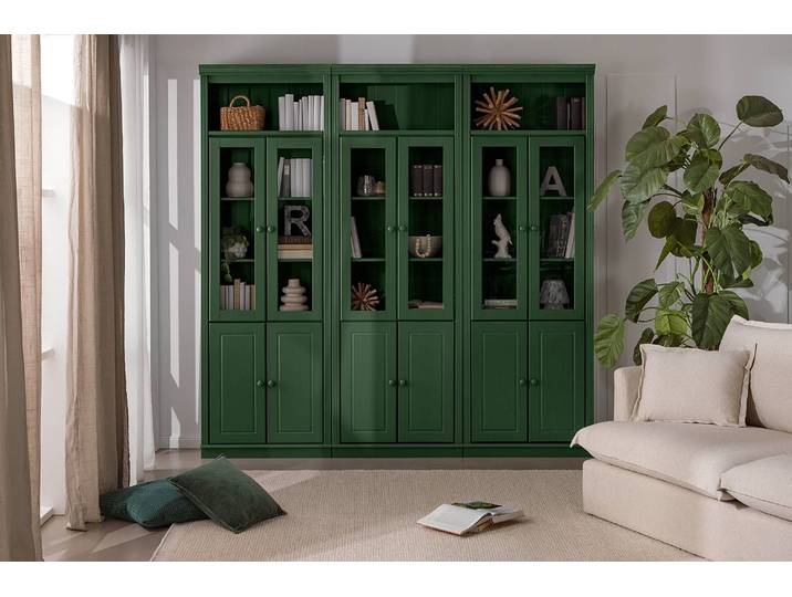 Bibliothèque massive E Pin massif verni Vert/Pin vert forêt 222 x 223 x 37cm