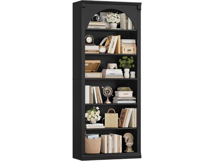 FirFurd Bibliothèque en Arc Noir 186 cm 6 Étagères Meuble de Rangement