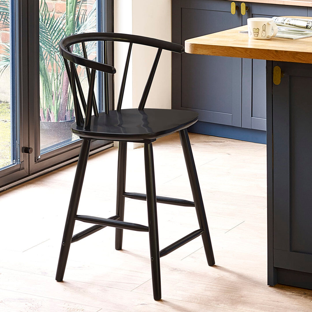 Borough Wharf Rubberwood Solid Wood Bar Stool with Solid Wood Frame Black 112cm H X 49cm W X 53cm D
