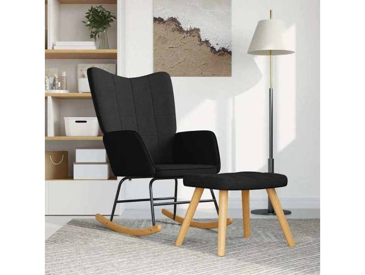 ELORAN Fauteuil allaitement - Chaise à bascule - avec tabouret - Noir - Tissu - 61x78x98 cm 90321