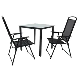 VCM 3-tlg Gartenmöbel Sitzgruppe Gartenmöbel Glas Tisch Stühle Hochlehner Set 80 Mattglas
